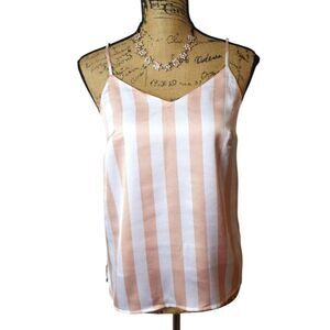 Apt. 9 Womens Cami S Pink White Femme Sleeveless Striped Top Resort Preppy Soft